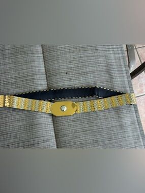 Gold/ silver-tone fish scale/feather Elastic belt 1970s 1980s vintage disco